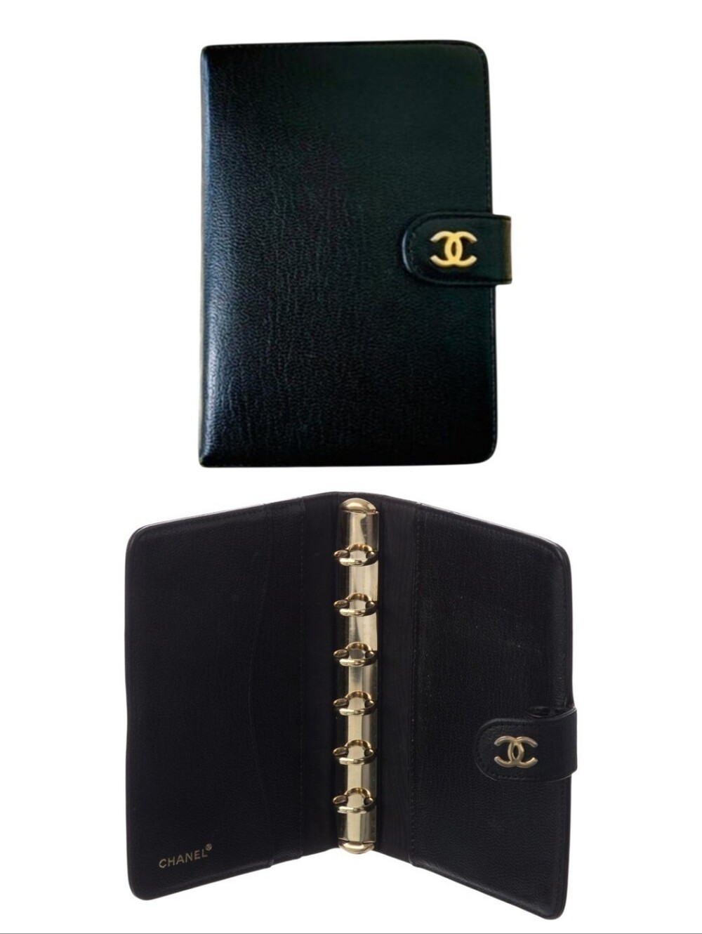 Like New! RARE! Chanel Classic CC Logo Clasp Black Agenda Authentic Passport